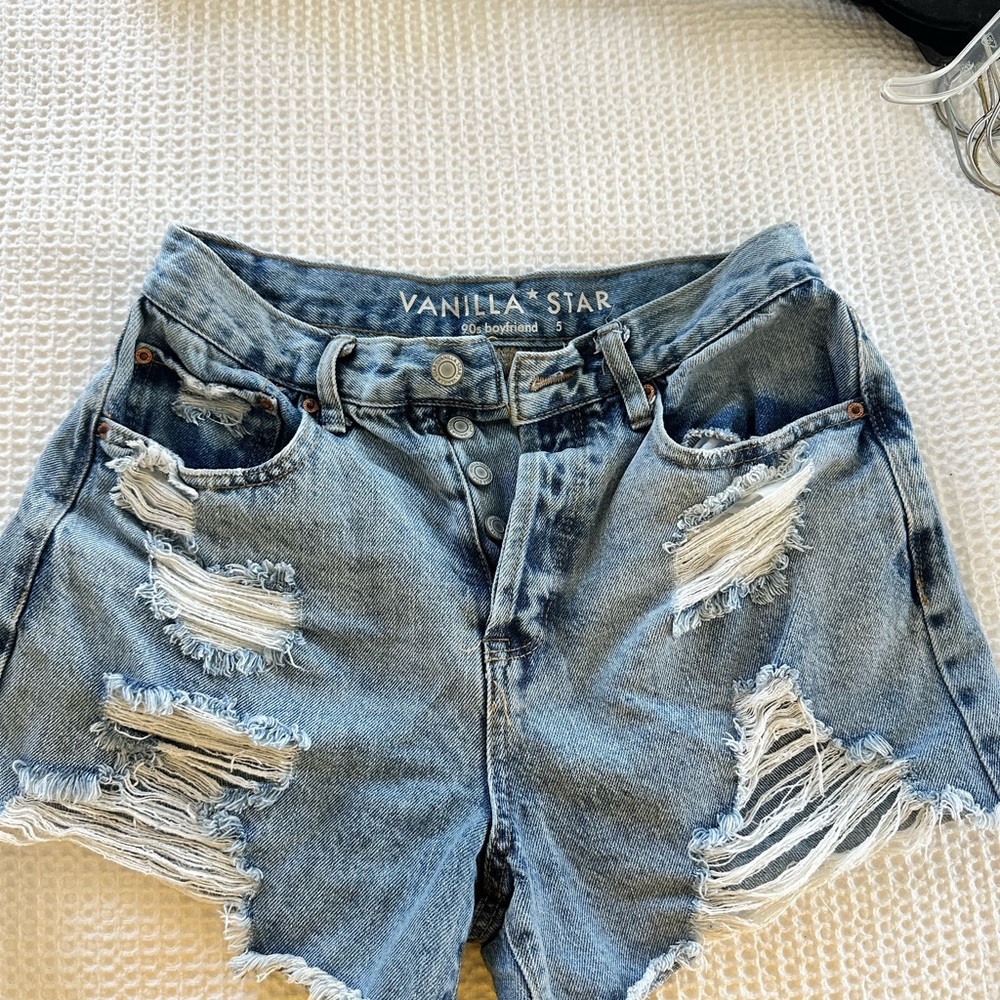 Vanilla Star Women's Ripped Jean Shorts - Light Blue